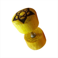 Load image into Gallery viewer, Fake Plug Jackfrucht Holz Symbol Piercing Edelstahl hell braun Om Vegvisir Stern
