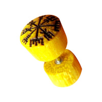 Load image into Gallery viewer, Fake Plug Jackfrucht Holz Symbol Piercing Edelstahl hell braun Om Vegvisir Stern

