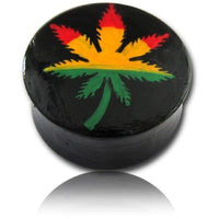 Cargar imagen en el visor de la galería, Holz Plug Hanf Blatt grün gelb rot Tunnel Unisex Ohrschmuck Teakholz
