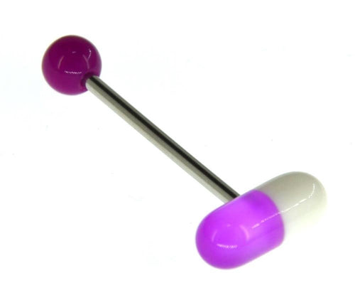 Zungen Piercing Edelstahl Pille Zunge 18mm weiß bunt - chic - net.de